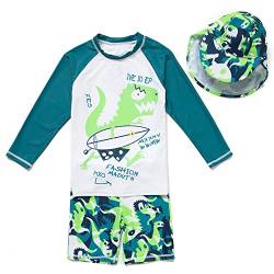Mazuliso Jungen Baby Badeanzug UPF50+ Rash-Guard-Sets Lange Ärmel Zwei Stück Sonnenanzug(Grün,122-128 cm) von Mazuliso