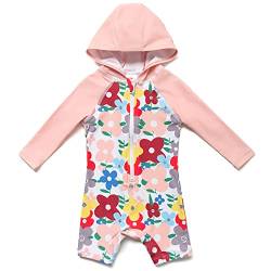 Mazuliso Mädchen Baby Badeanzug Mit Kapuze Lange Ärmel UPF50+ mit Reißverschluss(Pink2,62-68 cm) von Mazuliso