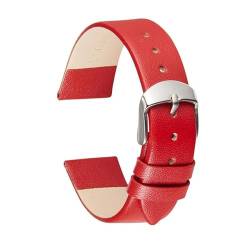 Ultra-dünnes echtes Leder weiches Rindsleder Armband für Männer Frauen Quick Release Uhr Armband Schließe Schnalle, rot, 16mm von Mbello