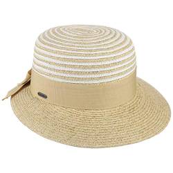 McBURN Tusali Twotone Strohhut Damenhut Sommerhut Sonnenhut Strandhut Damen - Made in Italy mit Schirm, Ripsband Frühling-Sommer - One Size beige von McBURN