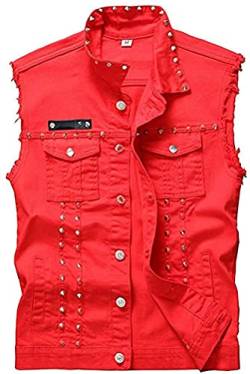 Mcdslrgo Herren Punk Denim Weste ärmellose Jeansjacken mit Nieten (M, Red) von Mcdslrgo