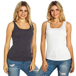 Mcilia Damen Mini-Gerippt Elastische Trägershirt mit U-Ausschnitt 2-Pack Dunkelgrau/Cremeweiß Größe L (EU 44 46) von Mcilia