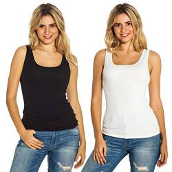 Mcilia Damen Mini-Gerippt Elastische Trägershirt mit U-Ausschnitt 2-Pack Schwarz/Cremeweiß Größe L (EU 44 46) von Mcilia