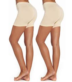 Mcilia Damen Ultradünne Modal elastische Kurze Leggings 2-Pack Beige Plain Größe L (EU 46 48) von Mcilia