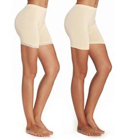 Mcilia Damen Ultradünne Modal elastische Kurze Leggings 2-Pack Beige Spitzenbesatz/Plain Größe L (EU 46 48) von Mcilia