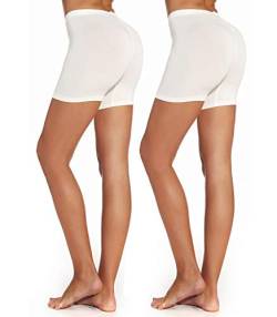 Mcilia Damen Ultradünne Modal elastische Kurze Leggings 2-Pack Cremeweiß Plain Größe XL (EU 50 52) von Mcilia