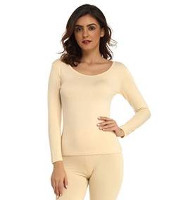 Mcilia Damen Ultradünnes Thermo-Unterhemd aus Modal mit Rundhalsausschnitt und langem Ärmel Beige Medium (EU 40 42) von Mcilia