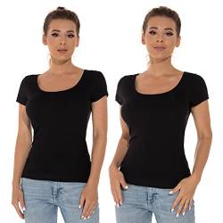 Mcilia Stretch T-Shirt mit U-Ausschnitt Soft Solid Basic Tee, 2er-Pack Schwarz L von Mcilia