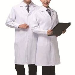 Mcvcoyh Unisex Weiß Laboratory Coat Chemistry Laboratory Coat Doctor's Coat Weiß Herren Damen Arbeitsmantel Langarm Baumwolle Arbeitskleidung Kittel Mantel von Mcvcoyh