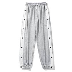 Herren Trainingshose Sporthose Mit Seitlicher Druckknopfleiste Hosen Sweatshose Casual Loose Basketball Trainingshose Streifen Sweatpants Seitliche Schnalle,Grau,L von Mdrcg