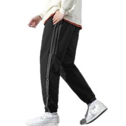 Herren Trainingshose Sporthose mit seitlicher Knopfleiste- Hosen Sweatshose Casual Loose Basketball Trainingshose Streifen Sweatpants,Schwarz,XL von Mdrcg