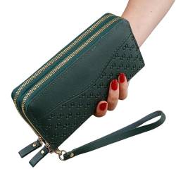 MdybF Geldbörse Damen Einfache Brieftasche Für Frauen Kartenhalter Frauen Brieftasche Doppel Reißverschluss Frauenkupplung-B Grün von MdybF