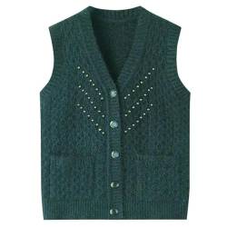 MdybF Gestrickte Weste Frühling Herbst Perlen Strickpullover Weste Jacke Frauen Verdickte Ärmellose Pullovermantel Oma Strickjacke Weste Outwear Outwear Tops-Dunkelgrün-4Xl 68-75 Kg von MdybF