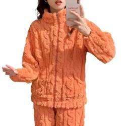 MdybF Pyjama Damen Warm Winterpyjama Frauen Plüschdicke Dicke Avocado Frucht Grün Großer Herbst Winter Home Clothing Set-Sonnenuntergang Orange-M von MdybF