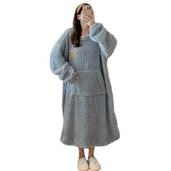 MdybF Winterpyjamas Damen Frauen Winter Warmes Nachtkleid Dickes Flanell Übergroße Nachthemd Weibliche Terry Dressing-3012 Blau-5Xl von MdybF