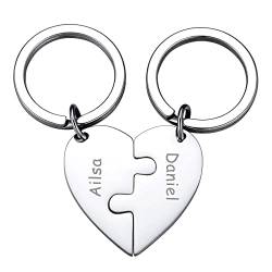 MeMeDIY 2 Stück Mutter Schwester personalisierte Herz Puzzle Keychain Customized für Freundin Liebhaber Edelstahl Schmuck Set Silber von MeMeDIY