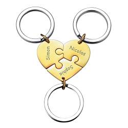 MeMeDIY 3 Stück Mutter Schwester personalisierte Herz Puzzle Keychain Customized für Freundin Liebhaber Edelstahl Schmuck Set Gold von MeMeDIY