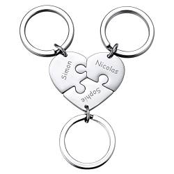 MeMeDIY 3 Stück Mutter Schwester personalisierte Herz Puzzle Keychain Customized für Freundin Liebhaber Edelstahl Schmuck Set Silber von MeMeDIY