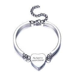 MeMeDIY Herz Urne Armband Einäscherung Schmuck Für Frauen Benutzerdefinierte Foto/Namen Edelstahl Asche Halter Memorial Manschette Keepsake(Silber+Text) von MeMeDIY