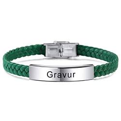 MeMeDIY Name Armband Personalisierte Armbänder Für Frauen Maßgeschneiderte Armbänder Für Jungen Männer Mädchen Edelstahl Echtes Leder Gravur Geflochtene Manschette Einstellbar (Grüne Farben) von MeMeDIY