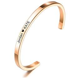 MeMeDIY Personalisierte Armband Gravur Name Identifizierung ID Angepasst für Männer Frauen Mädchen Jungen Wasserdicht Edelstahl Einstellbare Stulpearmband (4mm Breite, Roségold Farbe) von MeMeDIY