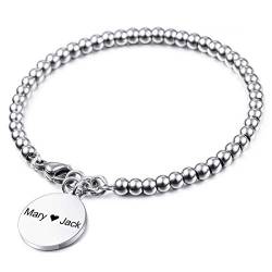 MeMeDIY Personalisierte Armband Gravur Namen Anfangsbuchstabe Birthstone Knöchel für Frauen Mädchen Edelstahl verstellbare Perle Link mit Herz Runde Tag Bester Freund Geschenke Zierlicher Schmuck von MeMeDIY