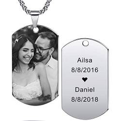 MeMeDIY Personalisierte Dog-Tag Anhänger Halskette Gravur Text/Fotos Männer Frauen Memorial Edelstahl Schmuck. Bündel mit Verstellbarer Kette, Schlüsselbund, Schalldämpfer. (Silber Farbe) von MeMeDIY