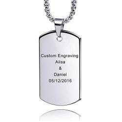 MeMeDIY Personalisierte Dog Tag Halskette Angepasst Gravur Name Datum für Männer Damen Freund Freundin Wolfram Anhänger Liebhaber Jubiläum Valentinstag Schmuck Geschenk(Silber Farbe) von MeMeDIY