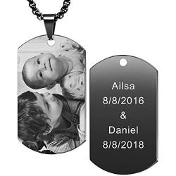 MeMeDIY Personalisierte Dog-tag Anhänger Halskette Gravur Text/Fotos Männer Frauen Memorial Edelstahl Schmuck. Bündel mit verstellbarer Kette, Schlüsselbund, Schalldämpfer. (Schwarze) von MeMeDIY