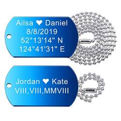 MeMeDIY Personalisierte Dog-tag Gravur Name Kundenspezifische Halskette Anhänger für Männer Frauen Armee Edelstahl Valentinstag Geschenke, mit einer 23-Zoll-Kette (Blau Farben) von MeMeDIY