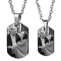 MeMeDIY Personalisierte Dog-tag Halskette Gravur Foto/Name/Datum/Kalender mit Bild Anhänger Halskette für Männer Frauen Jungen Mädchen Paare Denkmal Edelstahl Liebesschmuck (Schwarze Farbe) von MeMeDIY