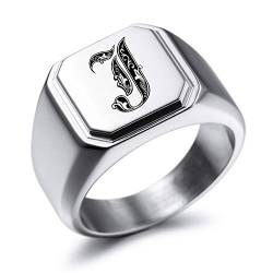 MeMeDIY Personalisierte Gravur Monogramm-Buchstaben-Signet-Ring für Männer Frauen Mädchen Jungen Edelstahl-Hochzeitsringen Benutzerdefiniert Schmuck Bündel mit Ringgrößeneinstellern (Silber) von MeMeDIY