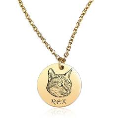 MeMeDIY Personalisierte Halskette mit Haustierporträt mit Gravur, Personalisierte Hunde-/Haustier-/Katzen-Erinnerungsgeschenke, Haustierverlustgeschenke für Haustierliebhaber (Goldfarben) von MeMeDIY