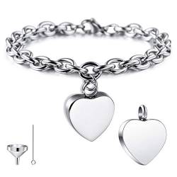 MeMeDIY Personalisierte Herz Urne Armband Gravur Fotoname für Frauen Mädchen Männer Junge Menschliche Asche Halter mit Verstellbarer Kette Memorial Cremation Andenken Trichter Kit von MeMeDIY