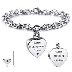 MeMeDIY Personalisierte Herz Urne Armband Gravur Fotoname für Frauen Mädchen Männer Junge Menschliche Asche Halter mit Verstellbarer Kette Memorial Cremation Andenken Trichter Kit von MeMeDIY