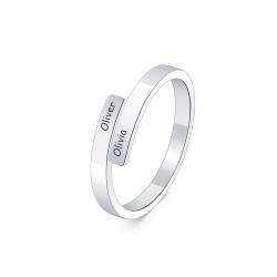 MeMeDIY Personalisierte Offene Spirale Twist Ring Gravierte Namen Edelstahl Vergoldet Freundschaft Versprechen Ring Geschenk für Damen Schwestern Freundin (Silber, Größe 49) von MeMeDIY