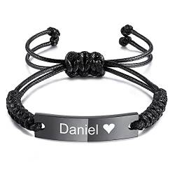 MeMeDIY Personalisierte Paar Armbänder Graviert Name Datum Identifikation Passende für Frauen Männer Knöchel Edelstahl Tag mit verstellbaren Seilkette handgefertigten Schmuck Liebhaber Geschenke von MeMeDIY