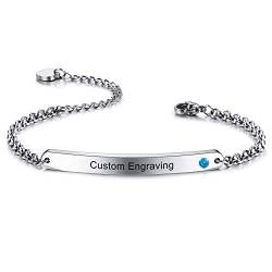 MeMeDIY Personalisiertes Geburtsstein-Armband Angepasst Gravur Name/Datum/Koordinaten für Frauen Mädchen Edelstahl Zierliche Verstellbare Gliederkette Brautjungferngeschenk(Silber Farbe) von MeMeDIY