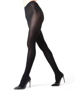 MeMoi Brooklyn Damen Strumpfhose, flache Strick-Baumwollmischung, mit Fuß, warme Winterstrumpfhose für Damen, Schwarz, 1X-2X von MeMoi