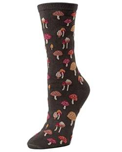 MeMoi Mushroom Field Crew | Lustige Socken für Damen - Gr�n - Einheitsgröße von MeMoi