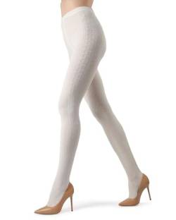 MeMoi Portland Side Cable Knit Sweater Tights, Winter-Weiß, Large-X-Large von MeMoi