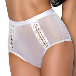 MeSeduce Damen Dessous Knickers Shorts weiß transparent Slip aus Tüll mit Gummibund und Ringen L/XL von MeSeduce