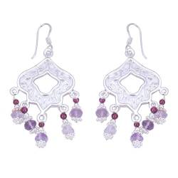 Amethyst & Rhodolith Perlen, 925 Sterling Silber, Lovely Bohemian Earring, 56x25mm, Sterling Silber, Amethyst & Rhodolith von Meadows