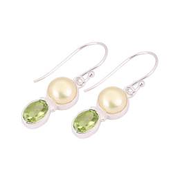 Faceted Peridot & Pearl Earring, Designer Earring For Women, 925 Sterling Silver Earring von Meadows