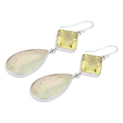 Lemon Quartz & Prehnite Earring, Handmade 925 Sterling Silver Earring, Bohemian Women Gift Earrings von Meadows