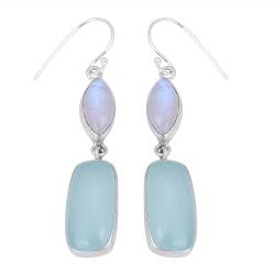 Moonstone & Chalcedony Ohrringe, Edelstein-Geschenke, 925 Sterling Silber, Bohemian Earring, 56x11mm, Sterling Silber, Moonstone & Chalcedony von Meadows