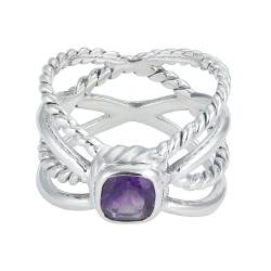 Multi Band Amethyst Ring, Handmade Fine 925 Sterling Silver Ring Jewelry, Ring Size 7 USA von Meadows