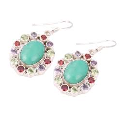 Multi Gemstone Earring, 925 Sterling Silver Earring, Bohemian Women Gift Earrings von Meadows