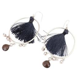 Smoky Quartz Earring, Thread Latkan Earring, Gemstone Gifts, 925 Sterling Silver Earring, Statement Earring von Meadows