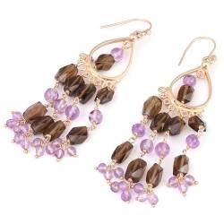 Smoky Quartz & Amethyst Earring, Handmade Jhumki Earring For Women, Rose Gold Plated 925 Silver Earring von Meadows